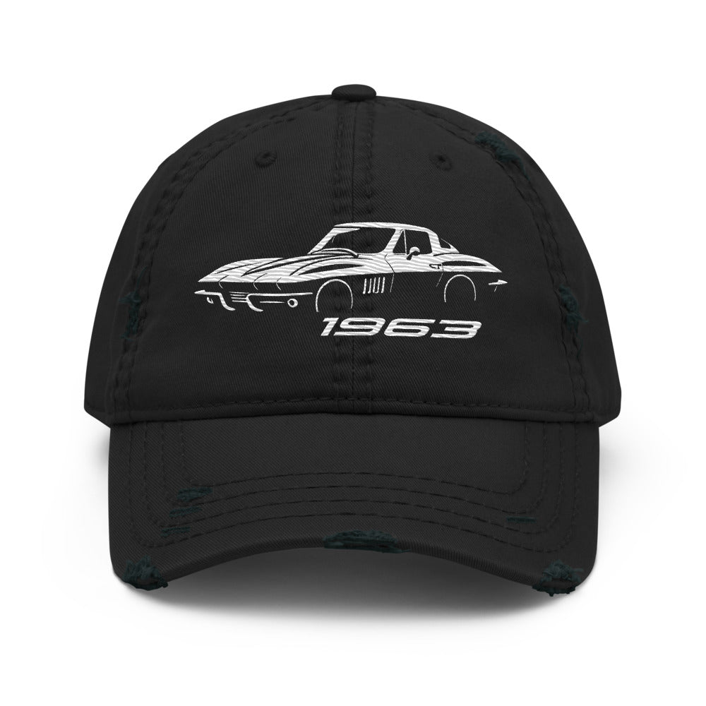 C2 1963 Corvette Dad hat for Classic Vette Owners Automotive Enthusiasts Gear Heads distressed Cap