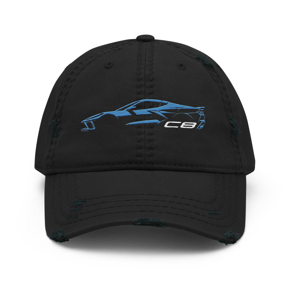 2024 Corvette C8 dad hat for Vette Drivers Rapid Blue Minimalist Silhouette Custom distressed Cap