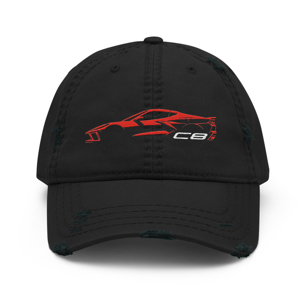 2024 Corvette C8 dad hat for Vette Drivers Torch Red Minimalist Silhouette distressed Cap