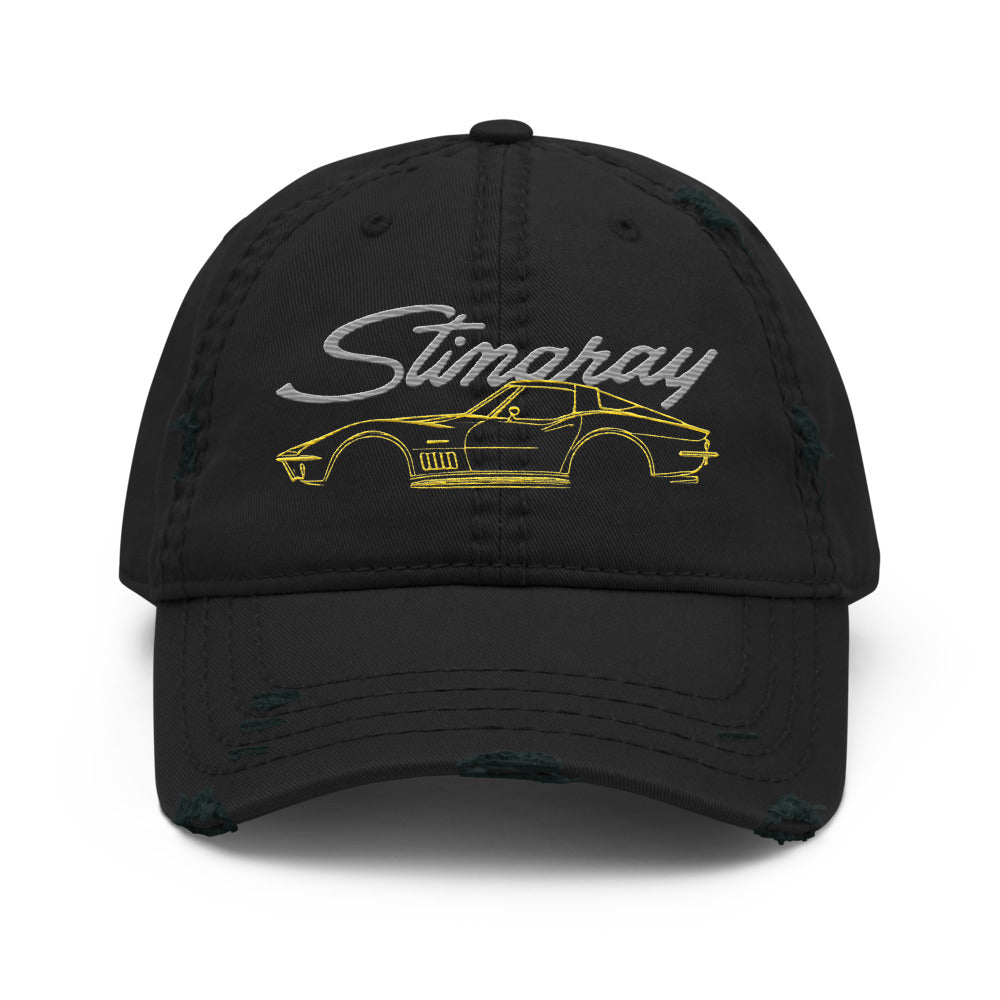 1969 Corvette C3 Stingray dad hat for Chevy Drivers Yellow 69 Vette Line Art distressed Cap