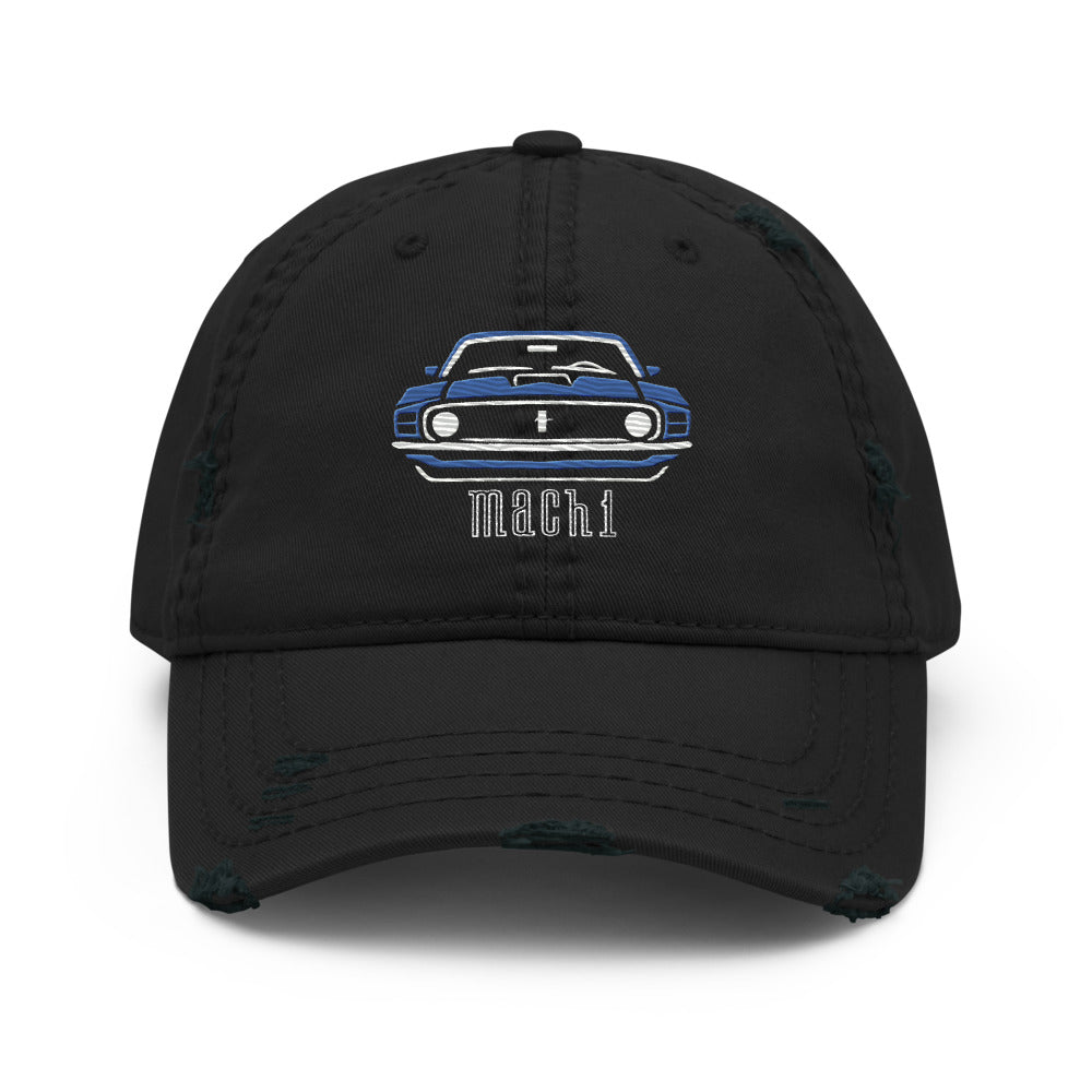 1970 Grabber Blue Mach 1 distressed dad hat for Stang Owners Classic Muscle Car Enthusiasts caps