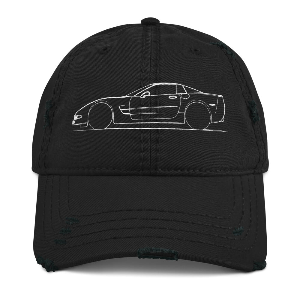 Sports Car Silhouette C5 cap for Vette Drivers Owners Distressed Dad Hat