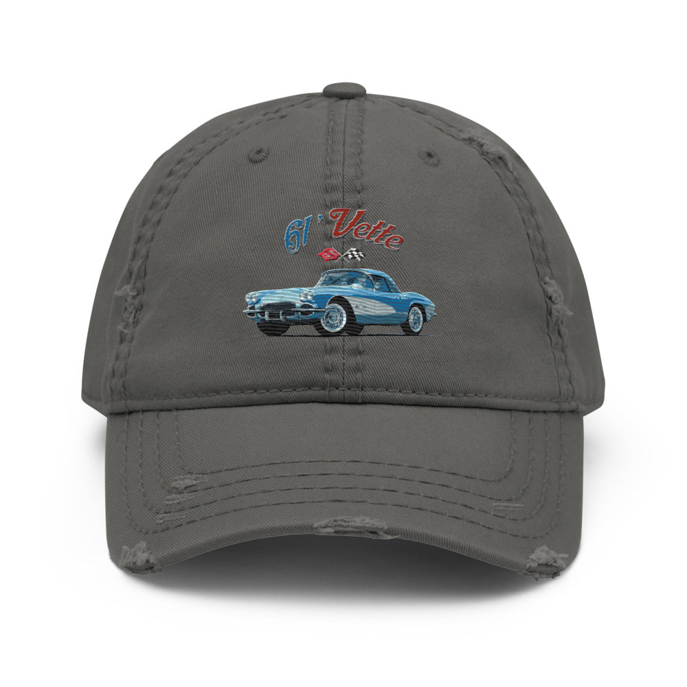 1961 Corvette C1 Jewel Blue 61 Vette Owner Classic Car embroidered Distressed Dad Hat