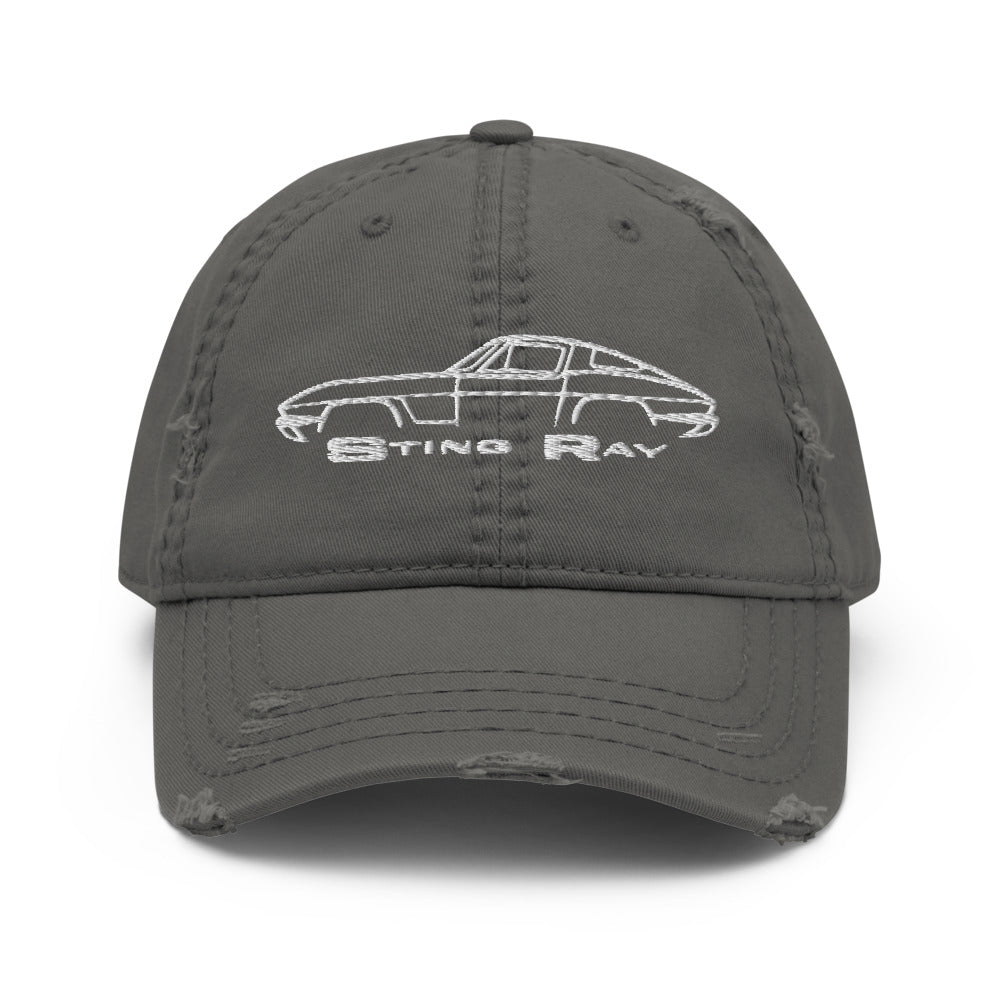 1963 Corvette Sting Ray Silhouette Embroidered Classic Car Distressed Dad Hat