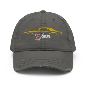 First Gen 1967 1968 1969 Chevy Camaro Z28 Yellow Outline Silhouette embroidered cap for Classic Car Owners Distressed Dad Hat