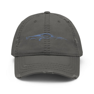 2024 2025 Rapid Blue Corvette C8 Distressed Dad Hat Line Art for 8th Gen Vette Owners Drivers Embroidered Adjustable Cap