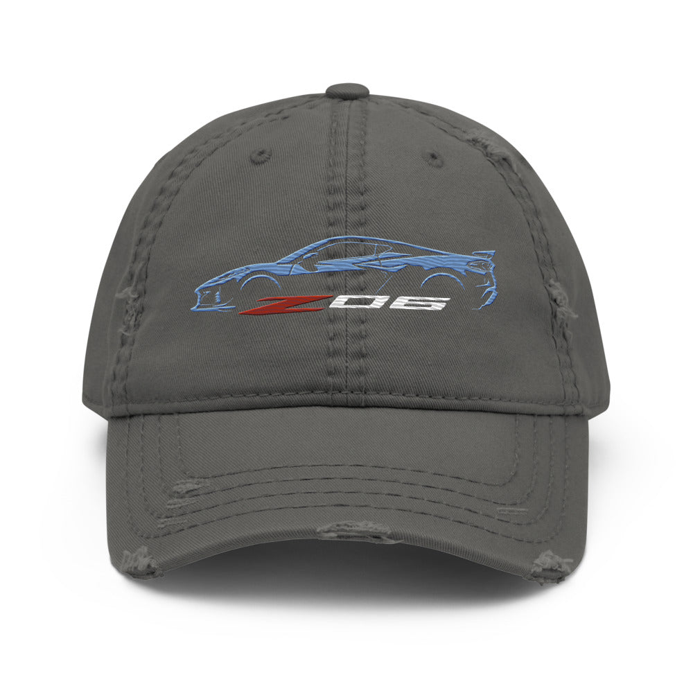 2024 2025 Corvette C8 Z06 Rapid Blue Silhouette 8th Generation Vette Drivers Custom Distressed Dad Hat
