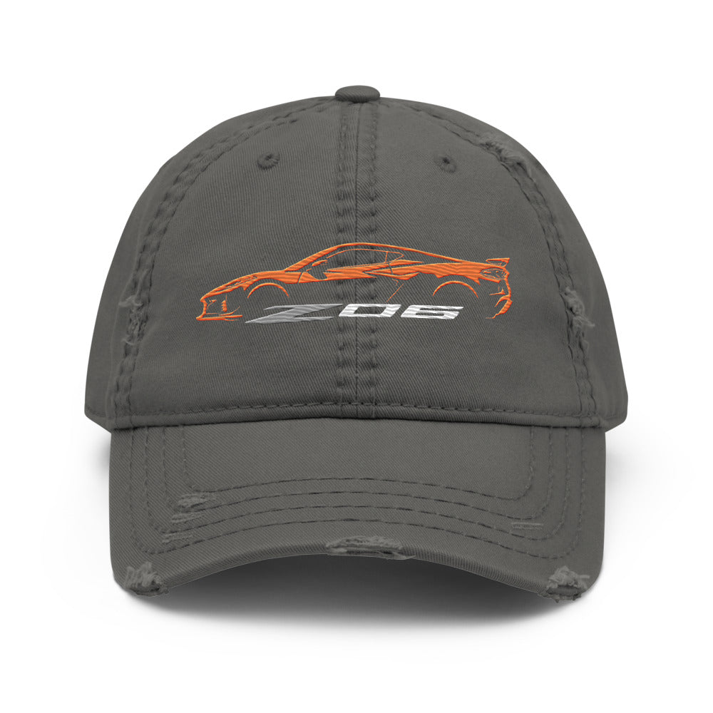 2024 2025 Corvette C8 Z06 Amplify Orange Silhouette 8th Generation Vette Drivers Custom Distressed Dad Hat
