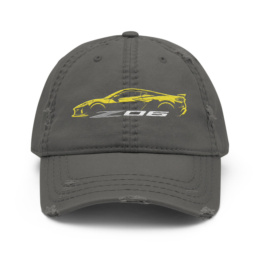 2024 2025 Corvette C8 Z06 Accelerate Yellow Silhouette 8th Generation Vette Drivers Custom Distressed Dad Hat