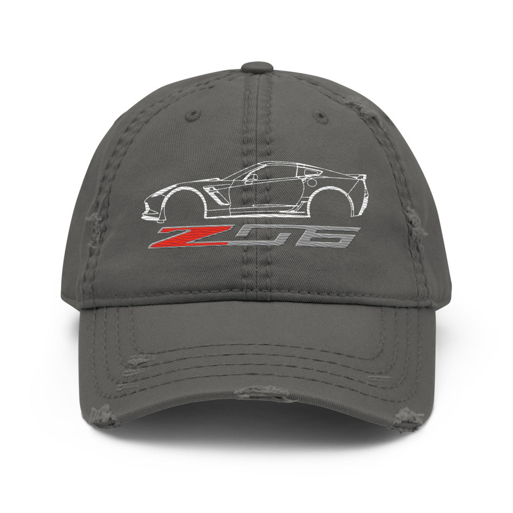 C7 Corvette Z06 distessed Dad hat for 7th Gen Vette Drivers Owners Custom Car Show Baseball Cap