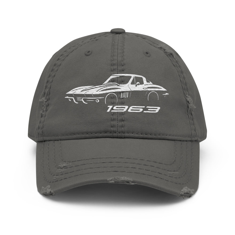 C2 1963 Corvette Dad hat for Classic Vette Owners Automotive Enthusiasts Gear Heads distressed Cap