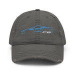 2024 Corvette C8 dad hat for Vette Drivers Rapid Blue Minimalist Silhouette Custom distressed Cap