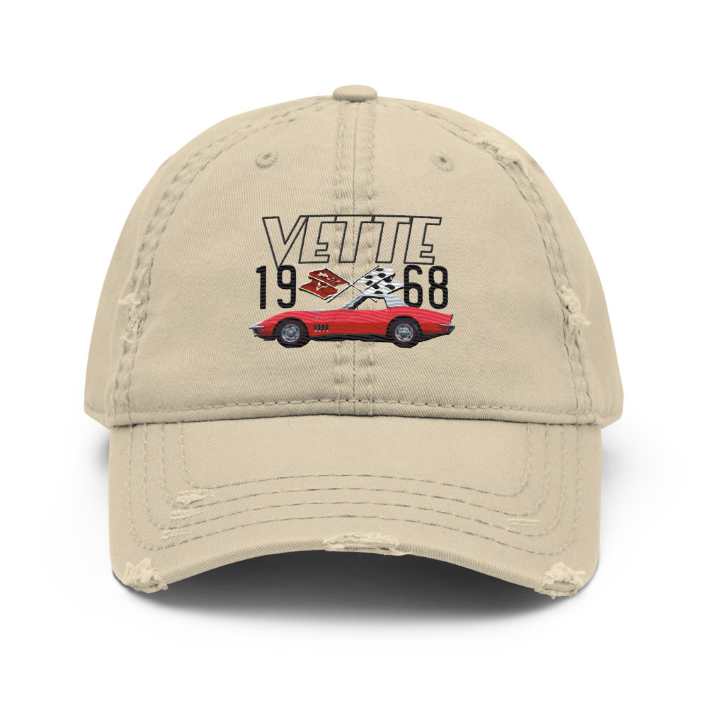 1968 Corvette Red Vette C3 Classic Car Distressed Dad Hat