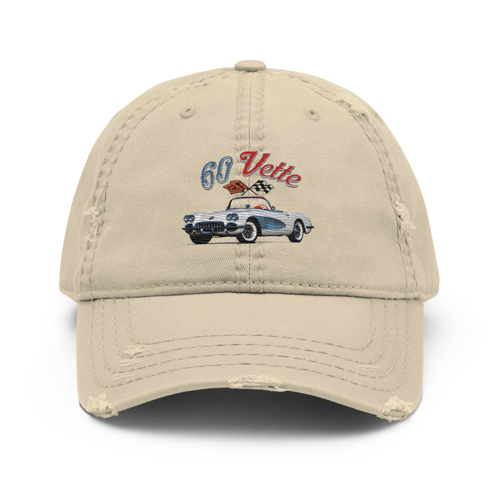 1960 Corvette Convertible C1 American Classic Car Automotive Nostalgia Distressed Dad Hat