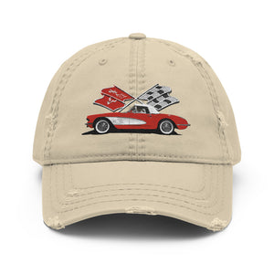 Red Corvette C1 Antique Classic Car owner gift Distressed Dad Hat