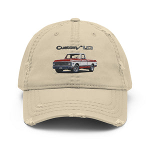 1972 Chevy C10 Distressed Dad Hat Custom Ten Red and White Classic American Pickup Truck