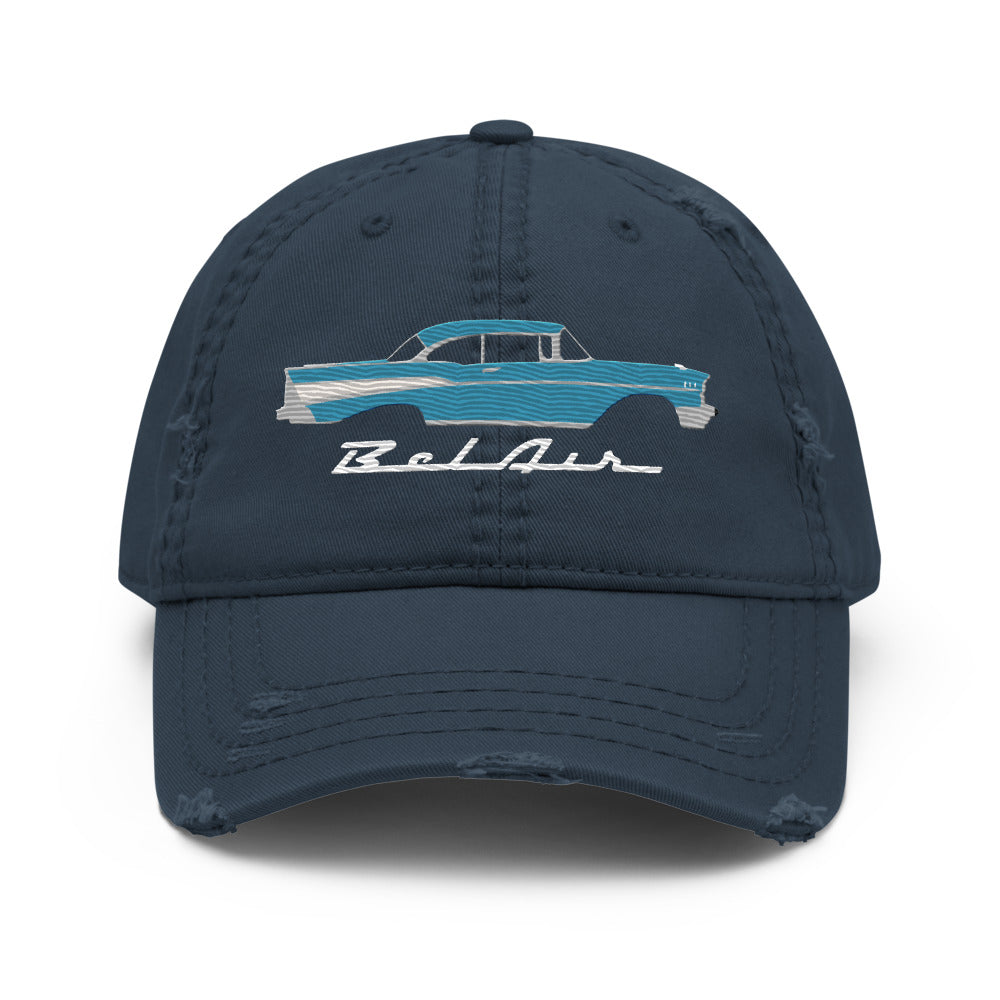 1957 Bel Air Tropical Turquoise Hardtop Antique 57 Chevy Classic Car Graphic Distressed Dad Hat