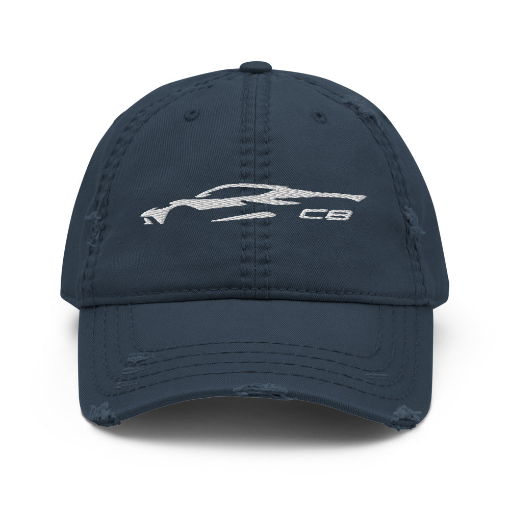 2023 C8 Outline Silhouette 8th Gen Mid Engine Vette Distressed Dad Hat