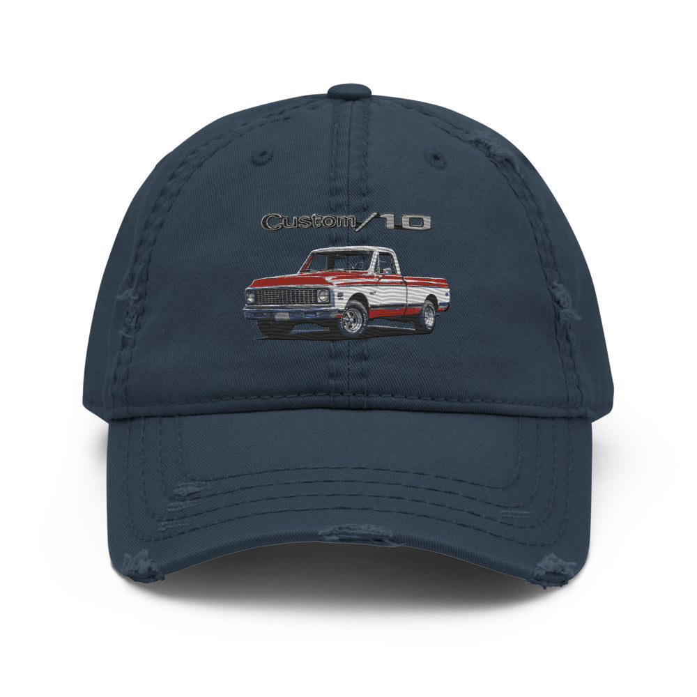 1972 Chevy C10 Distressed Dad Hat Custom Ten Red and White Classic American Pickup Truck