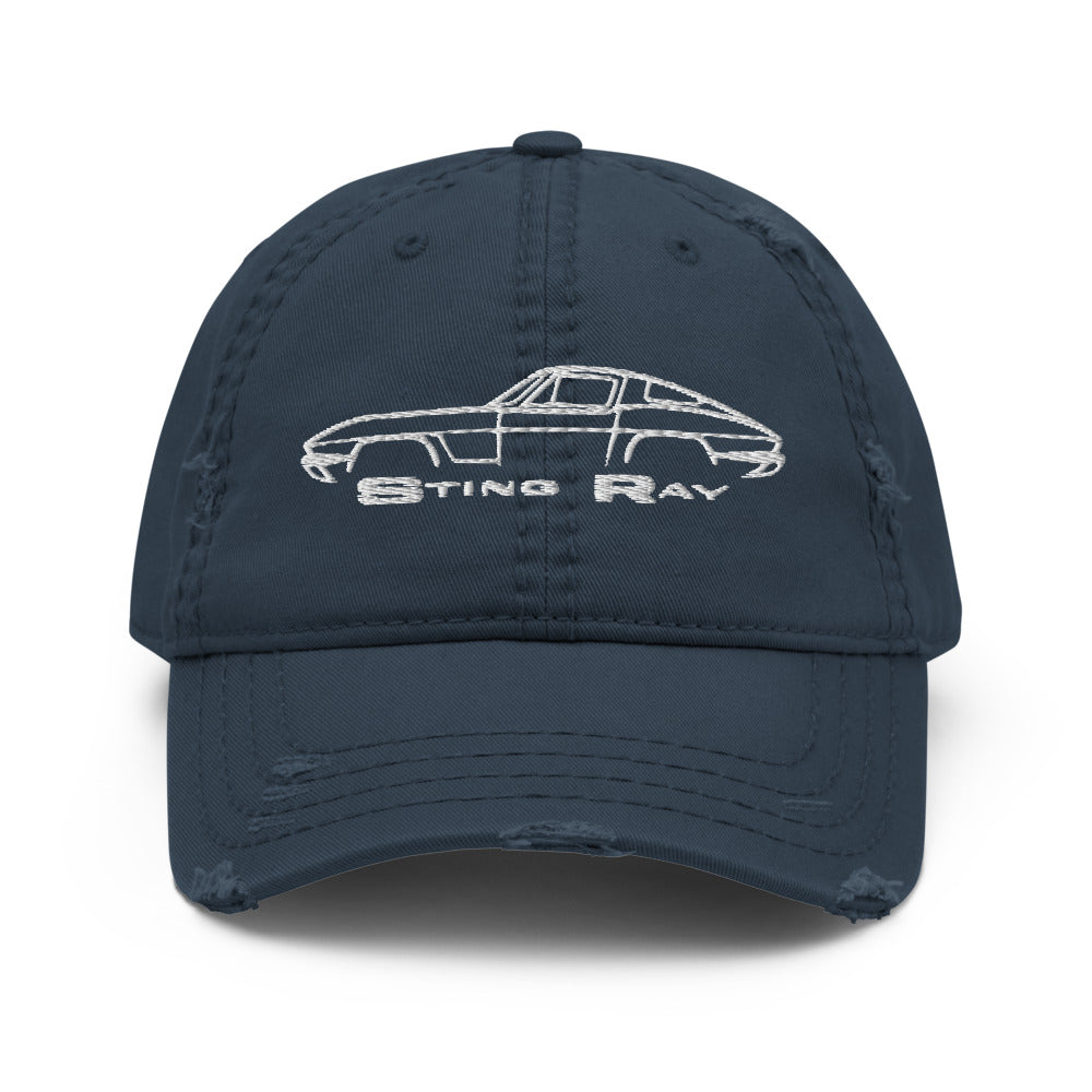 1963 Corvette Sting Ray Silhouette Embroidered Classic Car Distressed Dad Hat