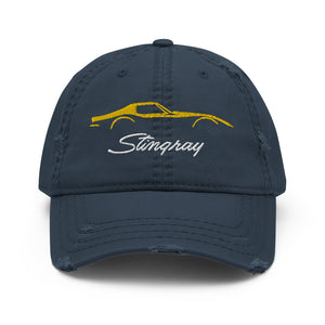 C3 Corvette Sports Car Stingray Yellow Outline Silhouette 3rd Gen Vette Drivers Embroidered Distressed Dad hat for Classic Chevy Owners