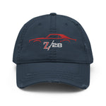 First Gen 1967 1968 1969 Chevy Camaro Z28 Red Outline Silhouette Embroidered Cap for Classic Car Owners Distressed Dad Hat