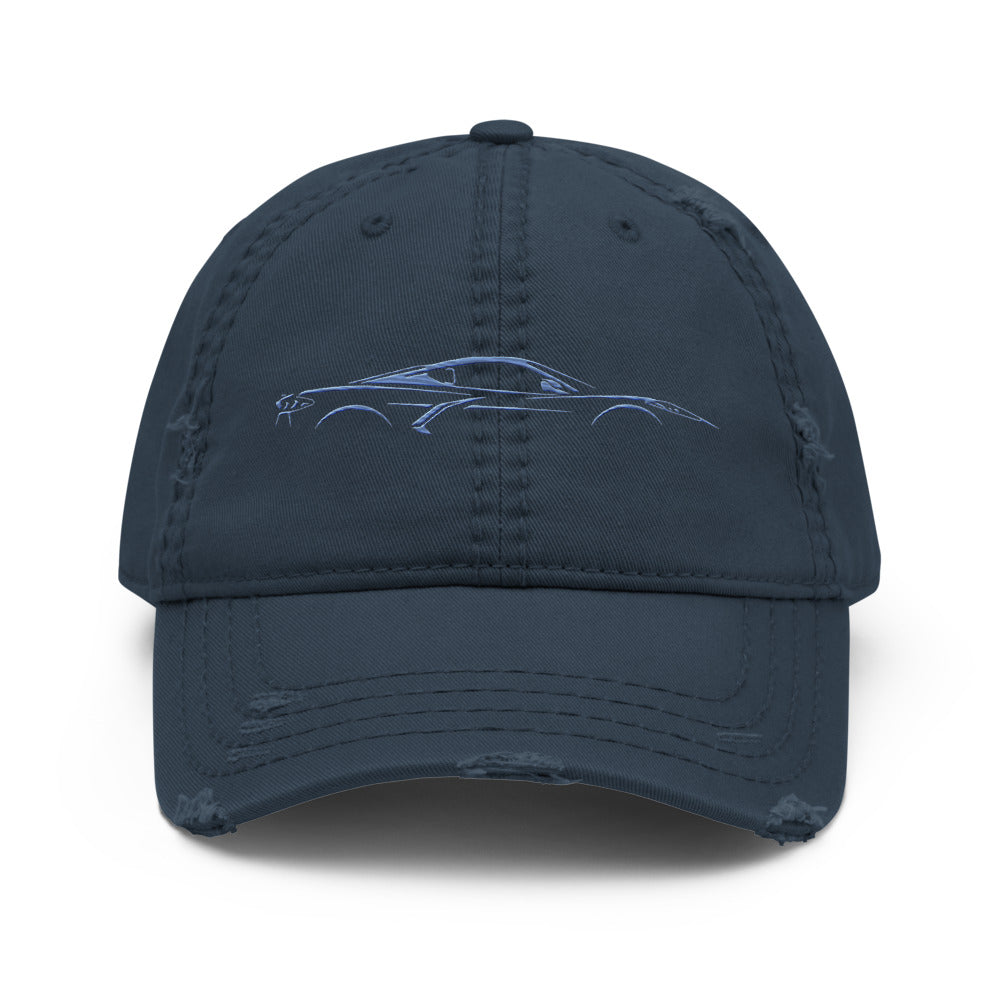 2024 2025 Rapid Blue Corvette C8 Distressed Dad Hat Line Art for 8th Gen Vette Owners Drivers Embroidered Adjustable Cap