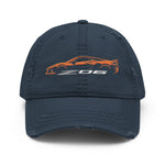 2024 2025 Corvette C8 Z06 Amplify Orange Silhouette 8th Generation Vette Drivers Custom Distressed Dad Hat