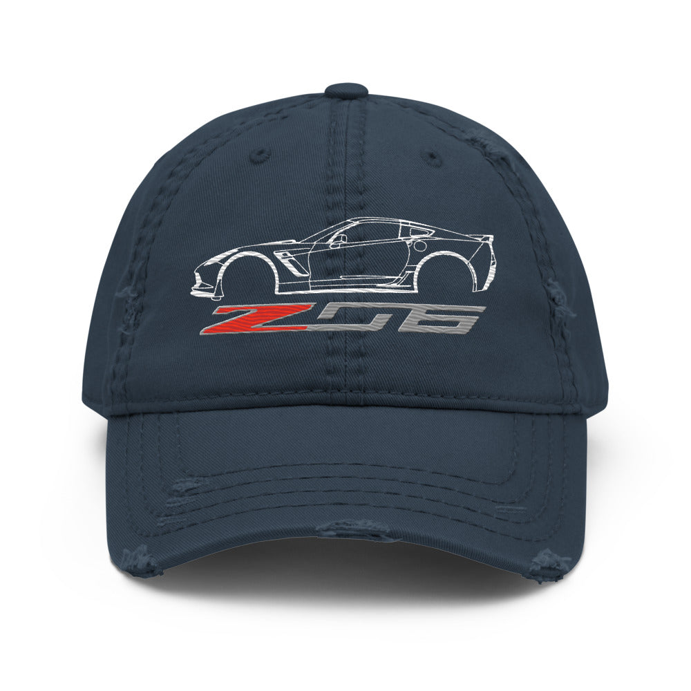 C7 Corvette Z06 distessed Dad hat for 7th Gen Vette Drivers Owners Custom Car Show Baseball Cap