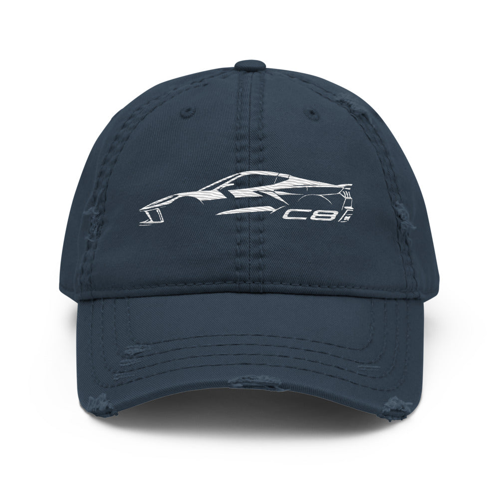 2024 Corvette C8 dad hat for Vette Drivers Arctic White Minimalist Silhouette Custom distressed Cap