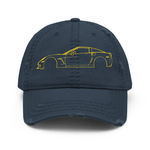 Yellow Vette C6 Sports Car Distressed Dad Hat