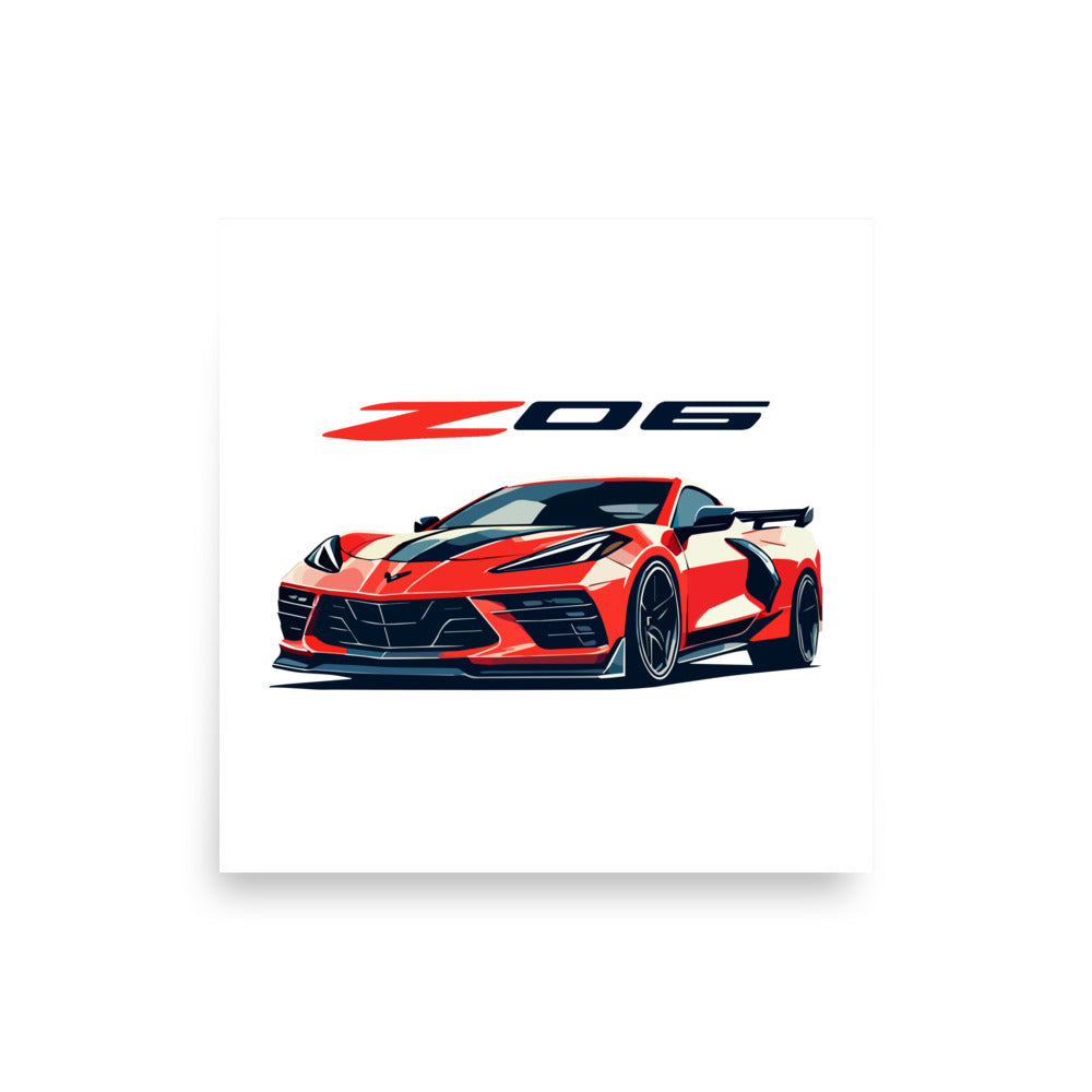 Red C8 Corvette Z06 Poster for 8th Generation Vette Owners Drivers Wall Art for Office Man Cave