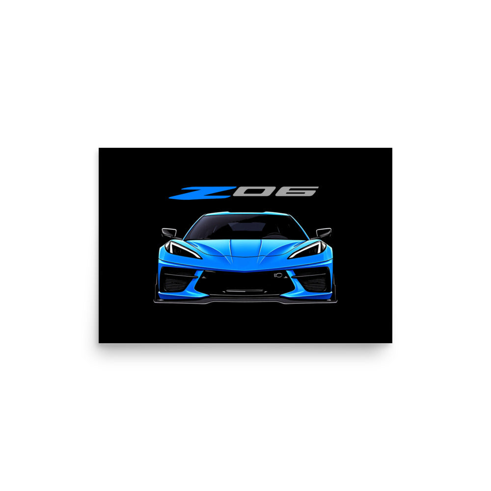 Rapid Blue Z06 Corvette Poster for C8 Vette Owners Drivers