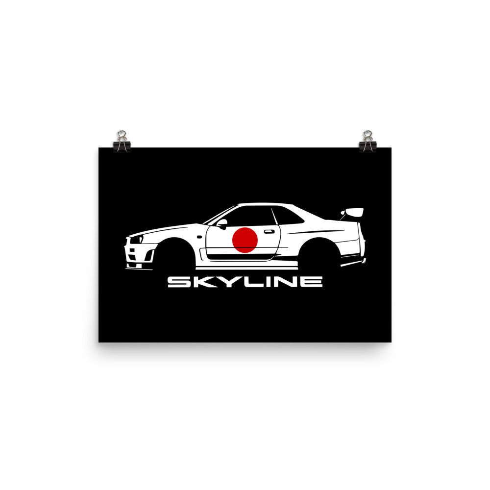 R34 GT-R Skyline poster for JDM Car Enthusiasts Japanese Automotive Culture GTR wall art