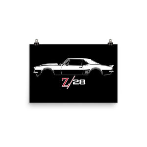 1967 Camaro Z28 Poster for Chevy Muscle Car Owners Enthusiasts Garage Office Man Cave Art