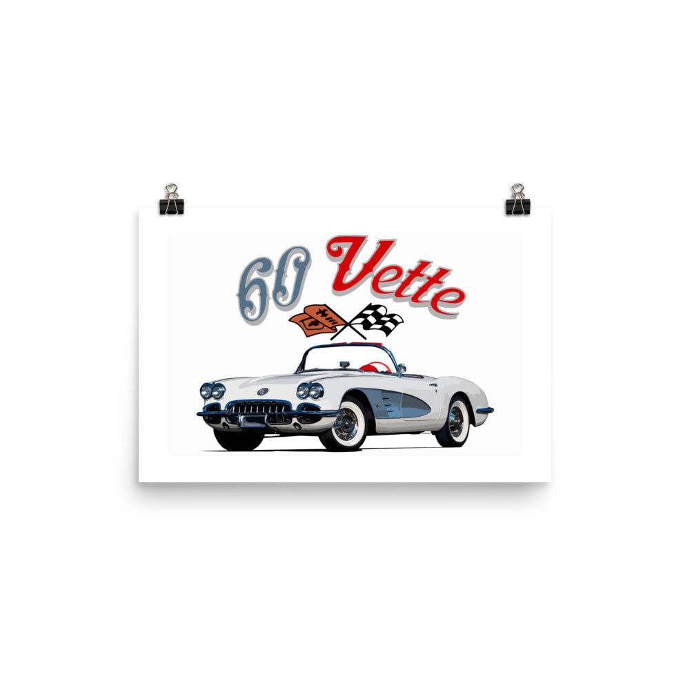 1960 Corvette Convertible C1 American Classic Car Poster for Garage Office Man Cave Antique Automotive Art