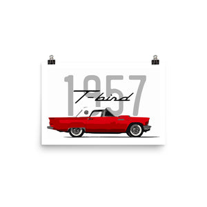 1957 Thunderbird Flame Red T-Bird Hardtop Poster for Garage Office Man Cave Antique Automotive Art