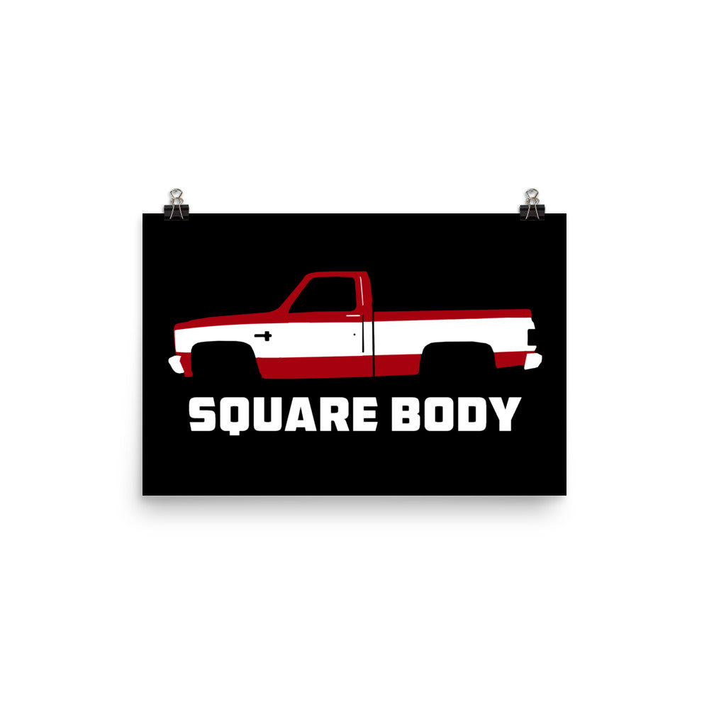 1987 Chevy C10 Silverado Square Body Pickup Truck Poster for Garage Office Man Cave Automotive Art