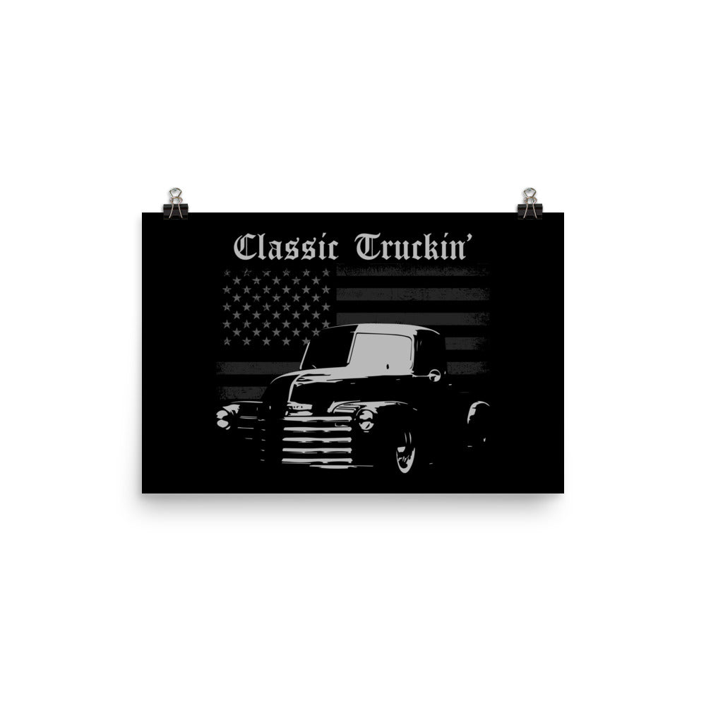 Chevy 3100 Pickup Classic Truckin' Slammed Low Rider Truck Poster for Garage Office Man Cave Automotive Art