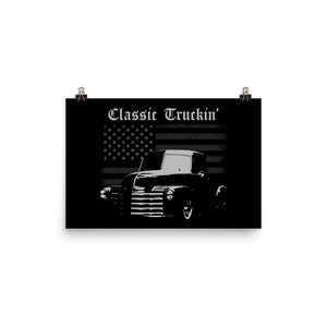 Chevy 3100 Pickup Classic Truckin' Slammed Low Rider Truck Poster for Garage Office Man Cave Automotive Art