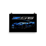 2014 - 2019 C7 Corvette Z06 Blue Custom Speed Lovers Vette Poster for Garage Office Man Cave Automotive Art