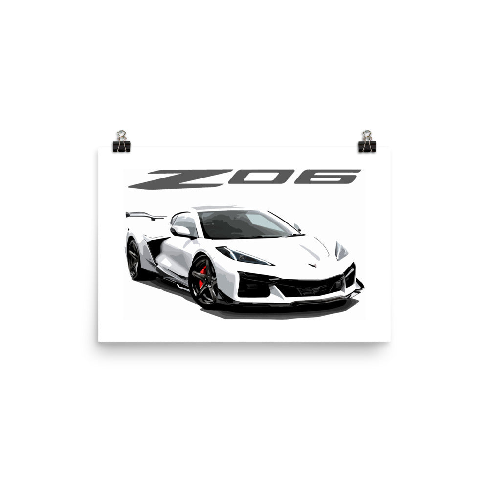 2024 Z06 Vette Mid Engine Corvette C8 Drivers Poster for Garage Office Man Cave Automotive Art