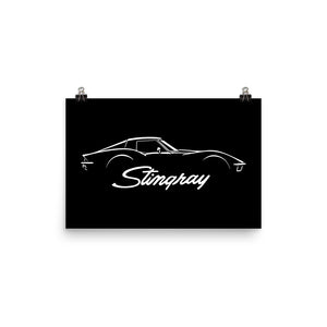 C3 Corvette Stingray Silhouette 3rd Gen Vette Driver Poster for Garage Office Man Cave Automotive Art