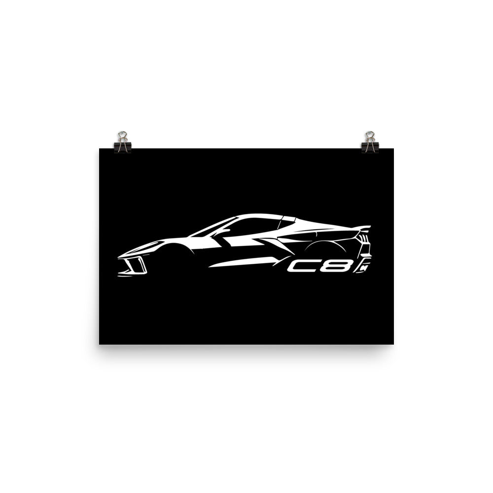 2024 Corvette C8 Vette Drivers Minimalist Silhouette Poster for Garage Office Man Cave Automotive Art