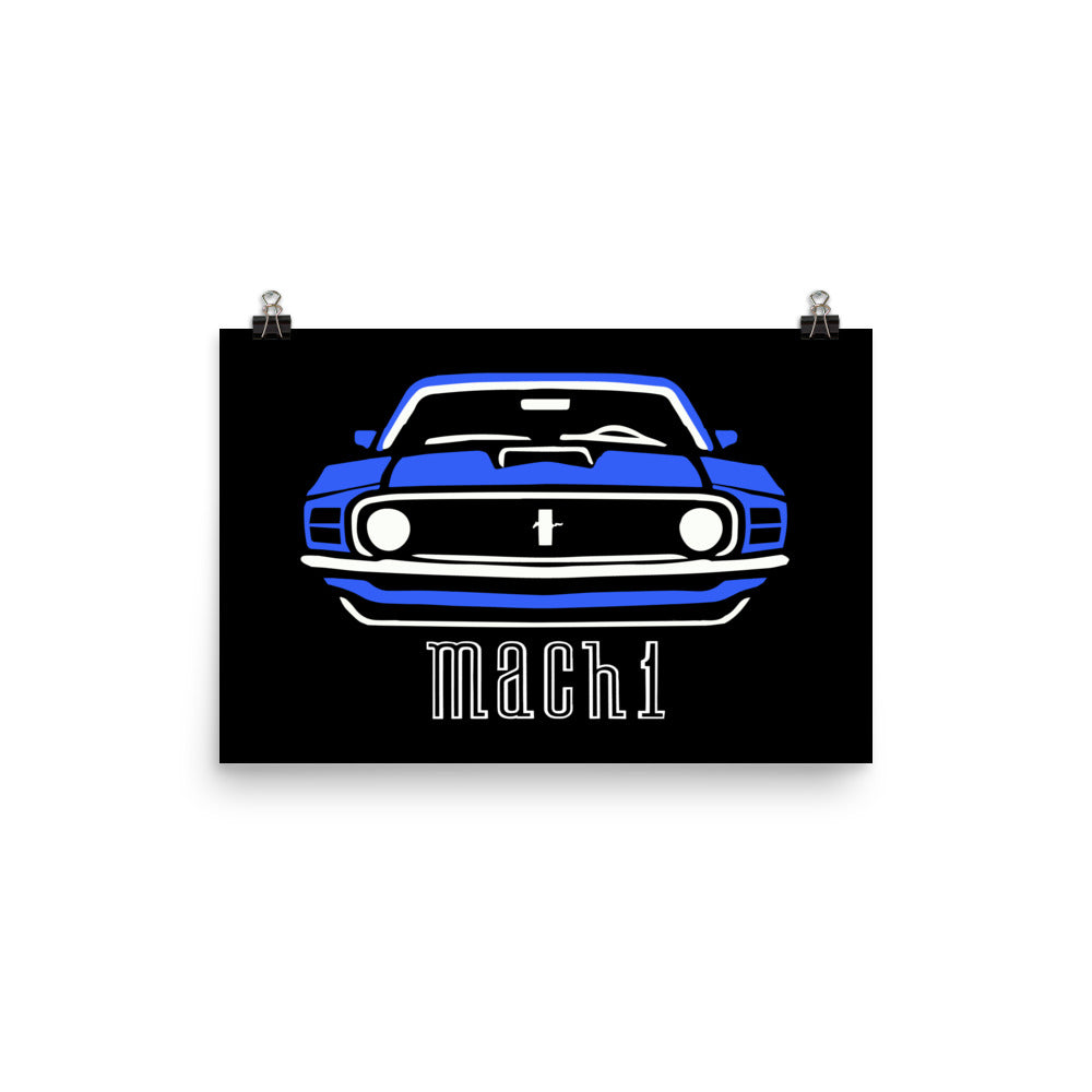 1970 Grabber Blue Mach 1 Stang Owners Classic Muscle Car Poster for Garage Office Man Cave Automotive Art