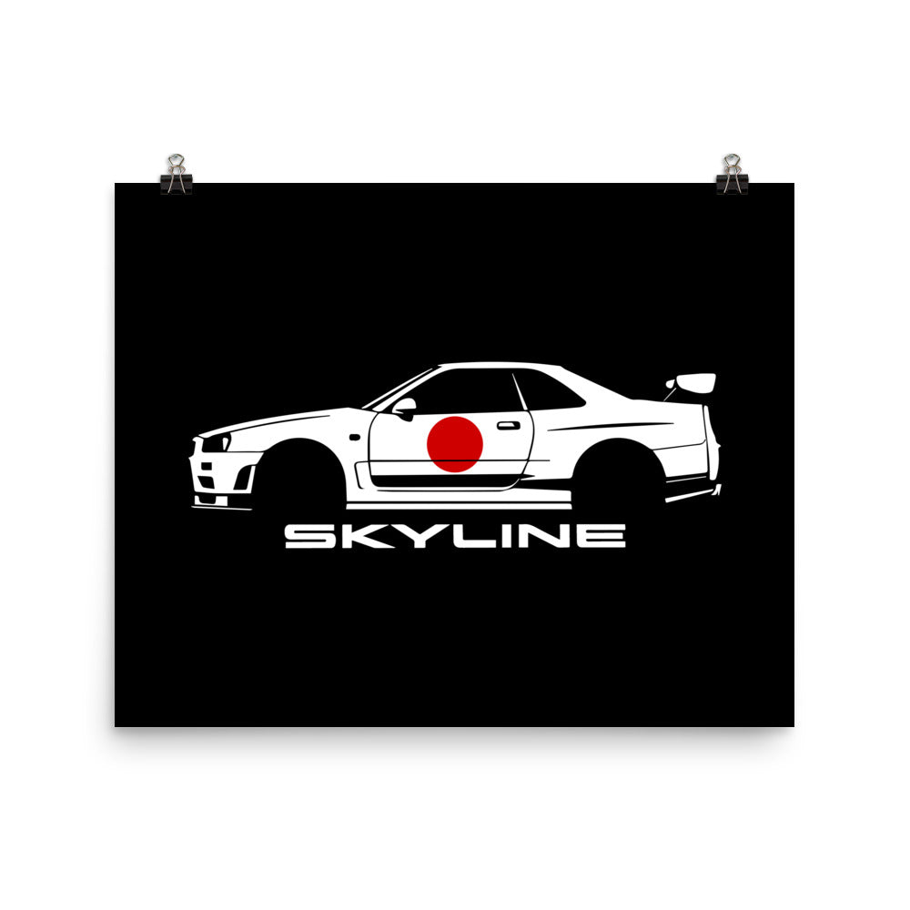 R34 GT-R Skyline poster for JDM Car Enthusiasts Japanese Automotive Culture GTR wall art