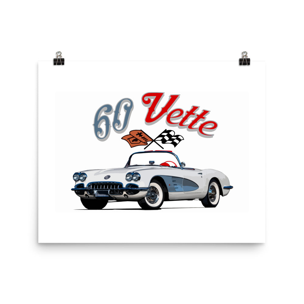 1960 Corvette Convertible C1 American Classic Car Poster for Garage Office Man Cave Antique Automotive Art