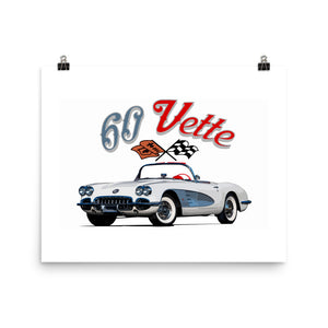 1960 Corvette Convertible C1 American Classic Car Poster for Garage Office Man Cave Antique Automotive Art