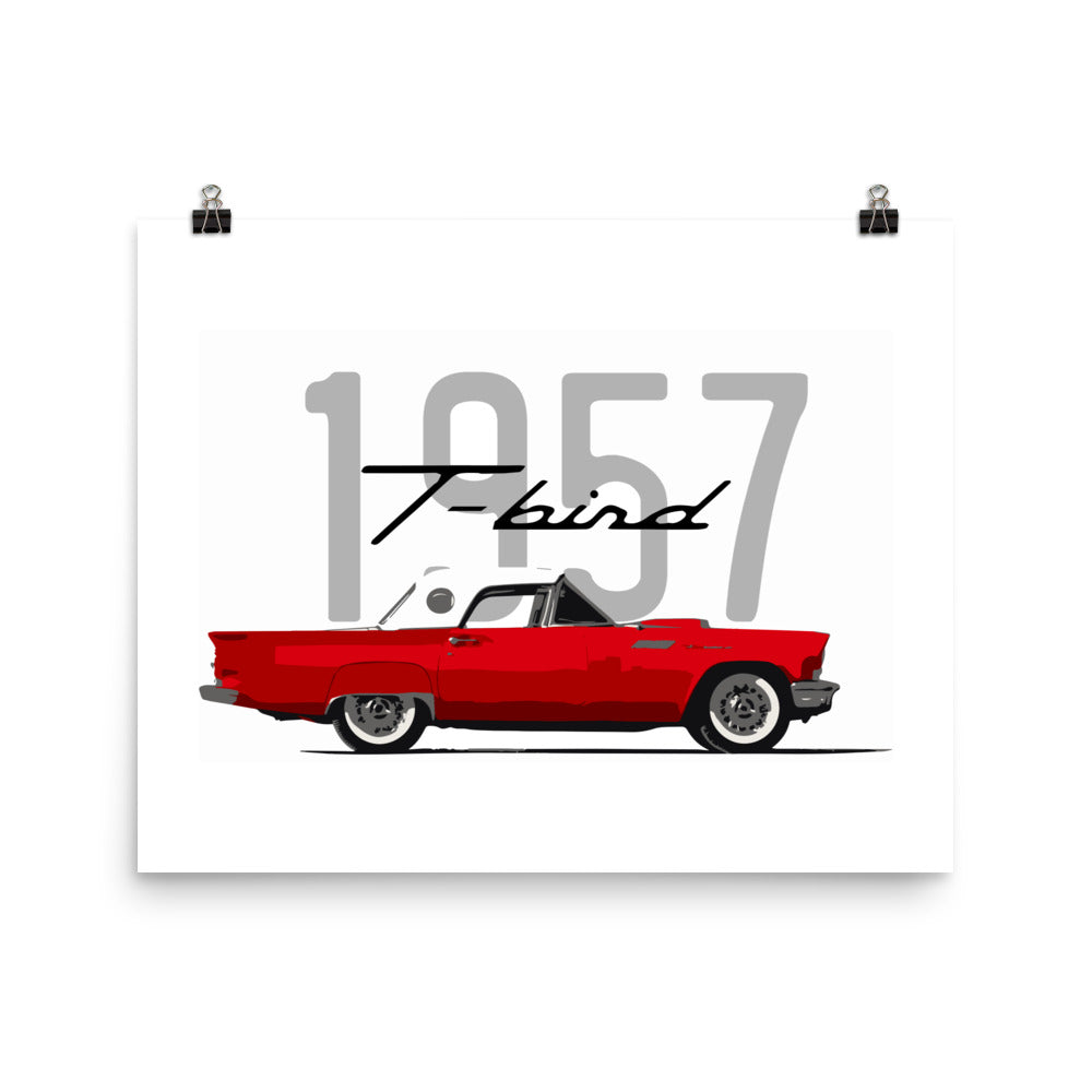 1957 Thunderbird Flame Red T-Bird Hardtop Poster for Garage Office Man Cave Antique Automotive Art