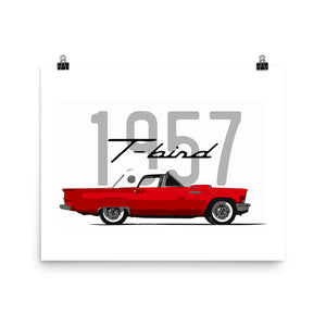 1957 Thunderbird Flame Red T-Bird Hardtop Poster for Garage Office Man Cave Antique Automotive Art